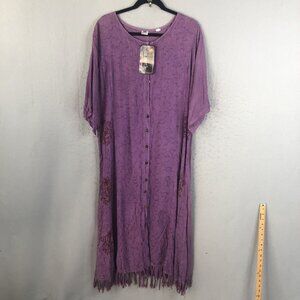 Vintage Anli Maxi Dress Womens One Side Purple Embroidery Lagenlook Artsy NEW